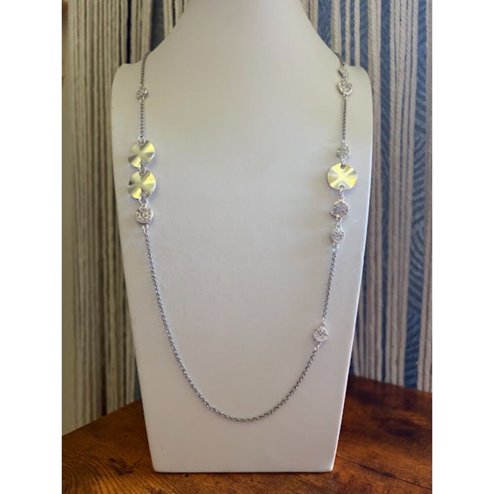 Silver Disc & Filigree Chain Necklace